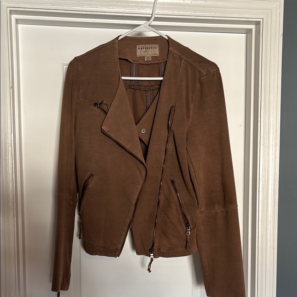 Merrakech Brown Moto Jacket with Asymmetrical Closure